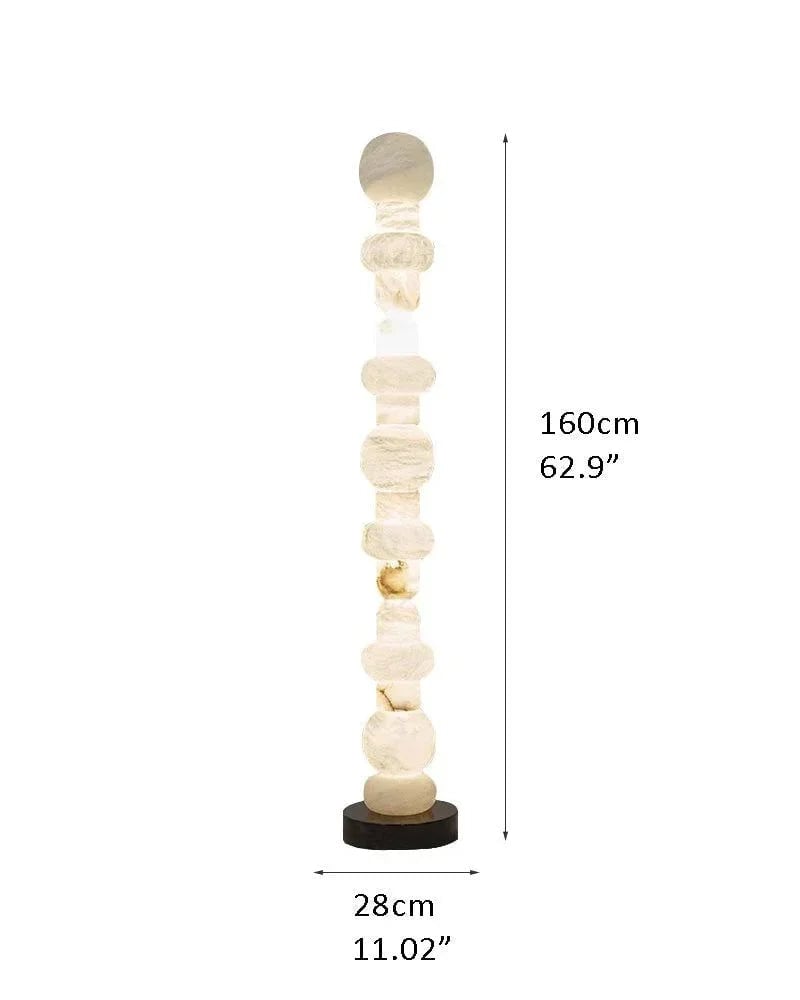 LightsStory Series Geometric Floor Lamp | Stacked Alabaster Totem Natural White Alabaster Stone, Natural Stone Vein finish for Living rooms, studies, and bedrooms D28*H160cm D11"*H63" White + Black Base Vintage Floor Lamp