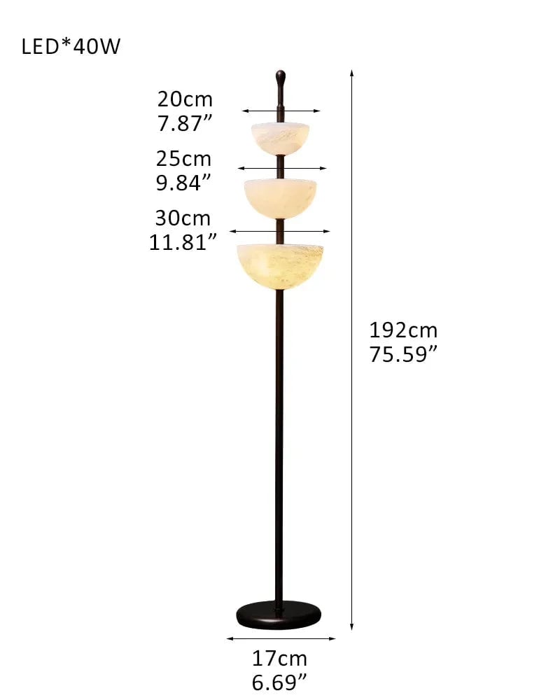 LightsStory Series Geometric Floor Lamp | Triple Bowl Natural marble and snowflake gypsum, Modern Black hardware for Living rooms and bedrooms D30*H192CM D12"*H76" Black Rod + Black Base American standing floor lamp