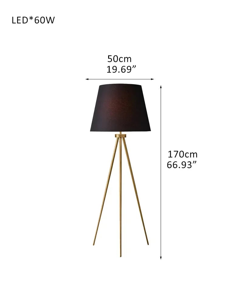 LightsStory Series Geometric Floor Lamp | Tripod Textured linen shade with sturdy metal construction, Polished brass, black, and silver finish for Living rooms, reading nooks, and office spaces D50*H170CM D19.69"*H66.93" American standing floor lamp