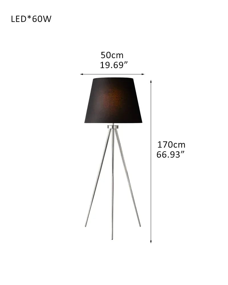 LightsStory Series Geometric Floor Lamp | Tripod Textured linen shade with sturdy metal construction, Polished brass, black, and silver finish for Living rooms, reading nooks, and office spaces D50*H170CM D19.69"*H66.93" Black + Silver American standing floor lamp