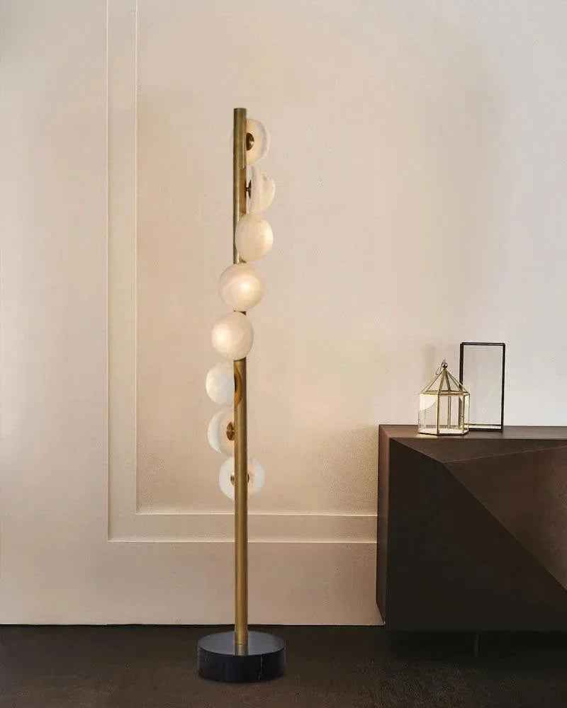 LightsStory Series Geometric Floor Lamp | Vertical Alabaster Globes Spanish Marble and Antique Alabaster, Antique Gold finish for Living Rooms and Sophisticated Studies Modern Art Design Floor Lamp