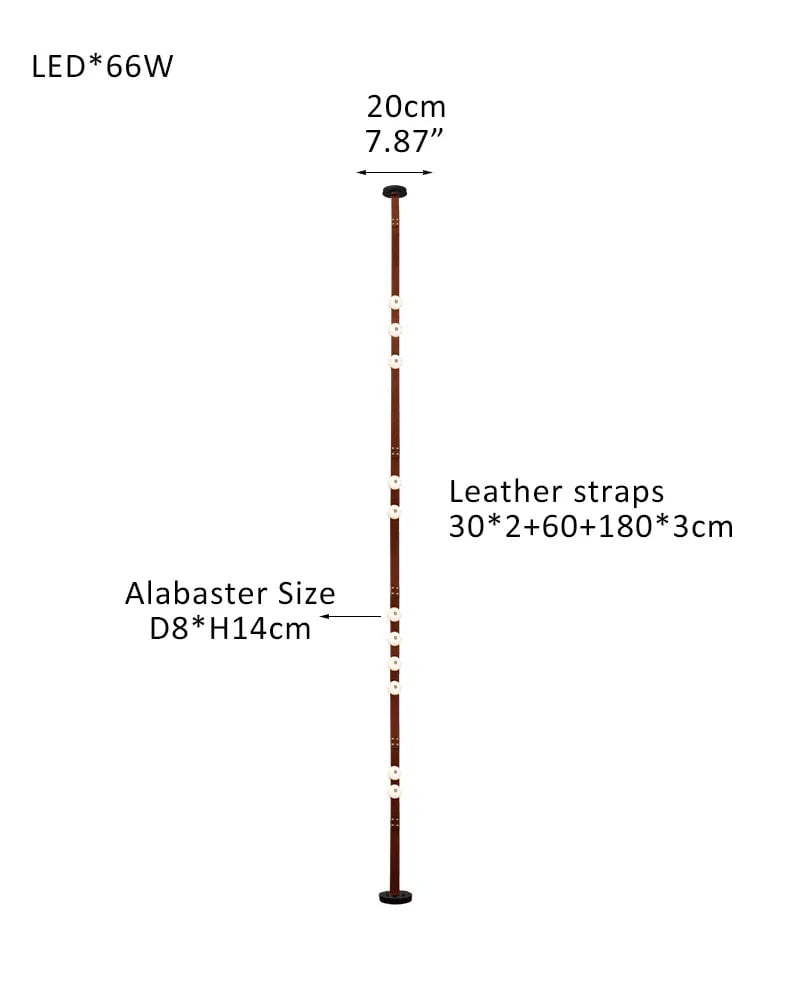 LightsStory Series Geometric Floor-to-Ceiling Light | Modular LED Handcrafted white alabaster with fine leather straps, Brown Leather finish for Rental apartments and modern living spaces 11-light-30X2+60+180X3cm Belt-A White Alabaster + Brown Leather American standing floor lamp