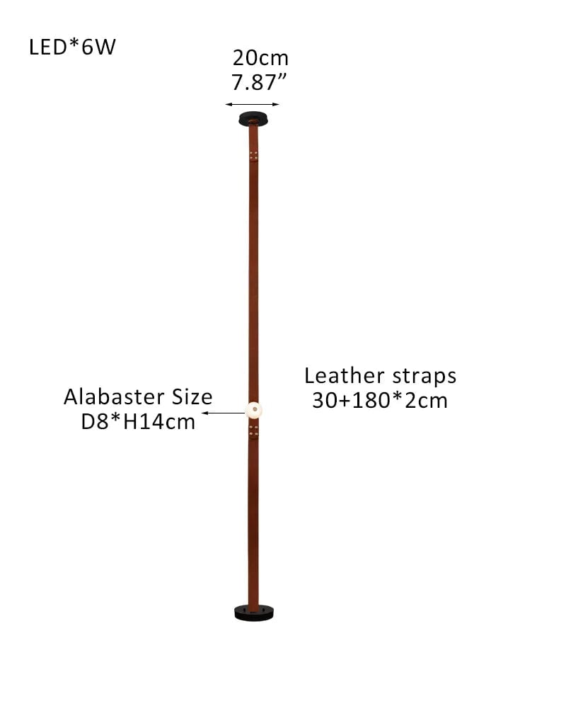 LightsStory Series Geometric Floor-to-Ceiling Light | Modular LED Handcrafted white alabaster with fine leather straps, Brown Leather finish for Rental apartments and modern living spaces 1-light-30+60+180cm Belt White Alabaster + Brown Leather American standing floor lamp