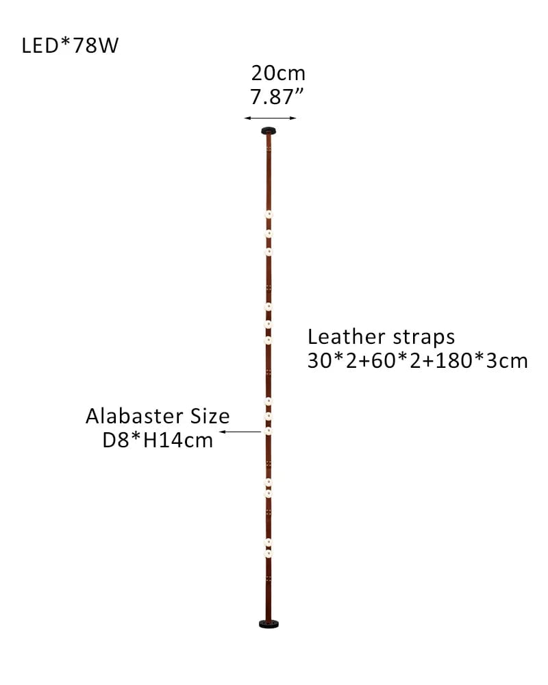 LightsStory Series Geometric Floor-to-Ceiling Light | Modular LED Handcrafted white alabaster with fine leather straps, Brown Leather finish for Rental apartments and modern living spaces 13-light-30X2+60X2+180X3cm Belt-B White Alabaster + Brown Leather American standing floor lamp