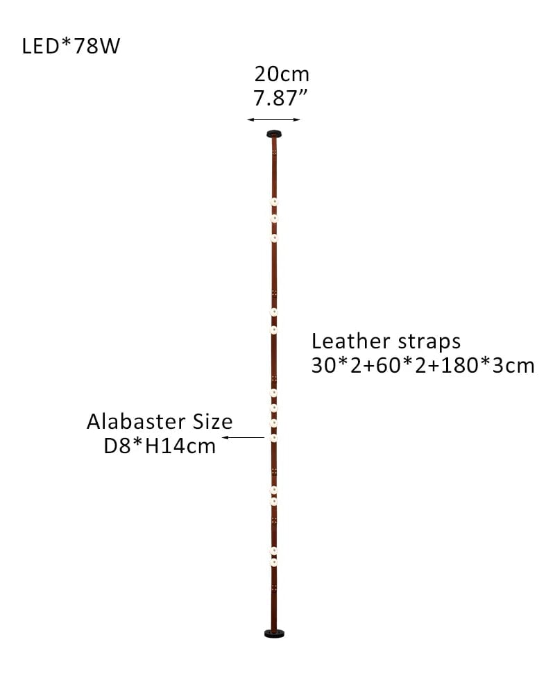 LightsStory Series Geometric Floor-to-Ceiling Light | Modular LED Handcrafted white alabaster with fine leather straps, Brown Leather finish for Rental apartments and modern living spaces 13-light-30X2+60X2+180X3cm Belt-A White Alabaster + Brown Leather American standing floor lamp