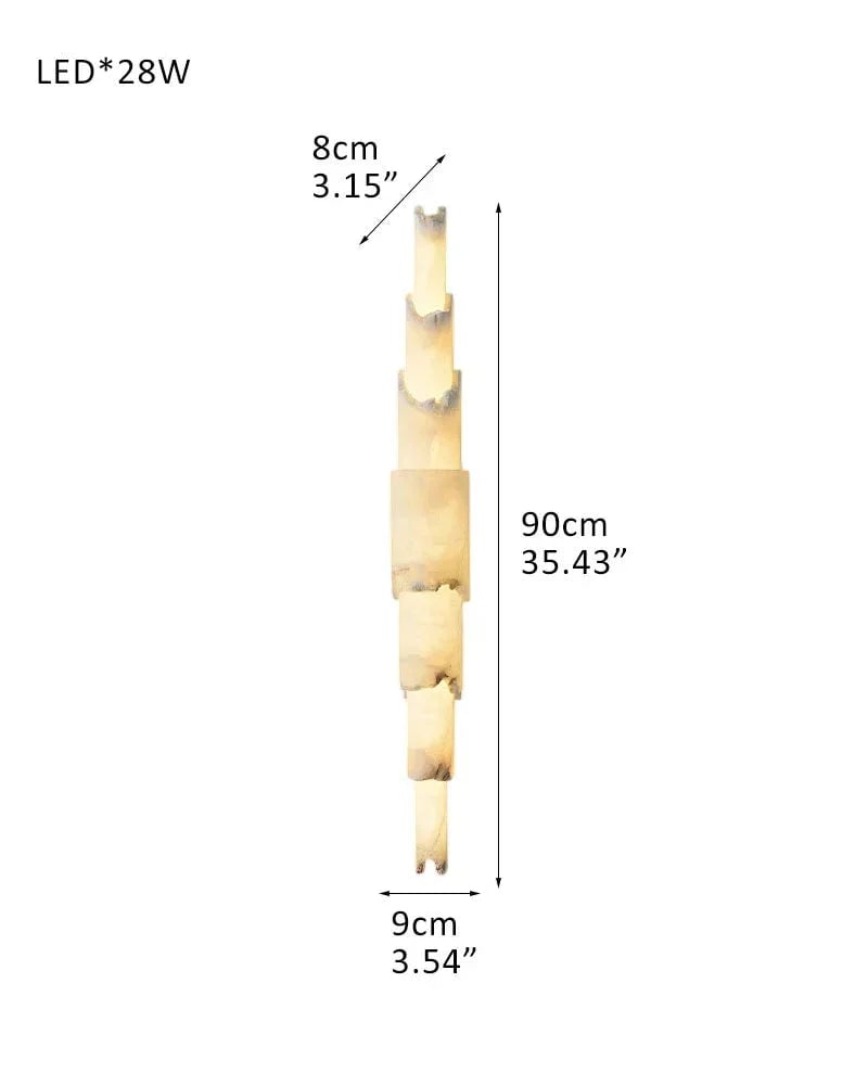 LightsStory Series Geometric Flush Mount | 5-Layer Cylinder Hand-finished White Alabaster stone and solid metal, Polished metal finish for Bedrooms, hallways, and dining spaces L9*H90CM L3.5"*H35.5" White + Brass Plate Flush Mounted Wall Sconce Lamp