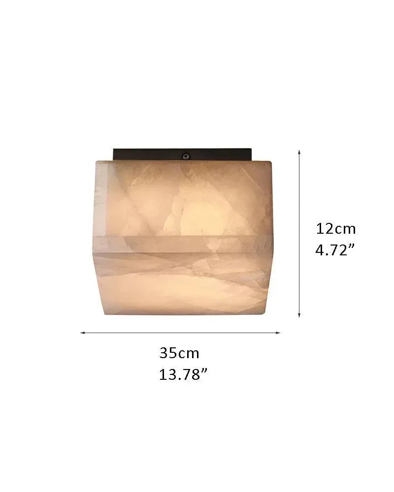 LightsStory Series Geometric Flush Mount Ceiling Light | Square Alabaster Translucent calcite alabaster stone with copper metal frame, Polished Brass finish for Bedrooms, corridors, and living rooms S-D35*H12CM D13.78*H4.72" Black + White Modern Ceiling lamp