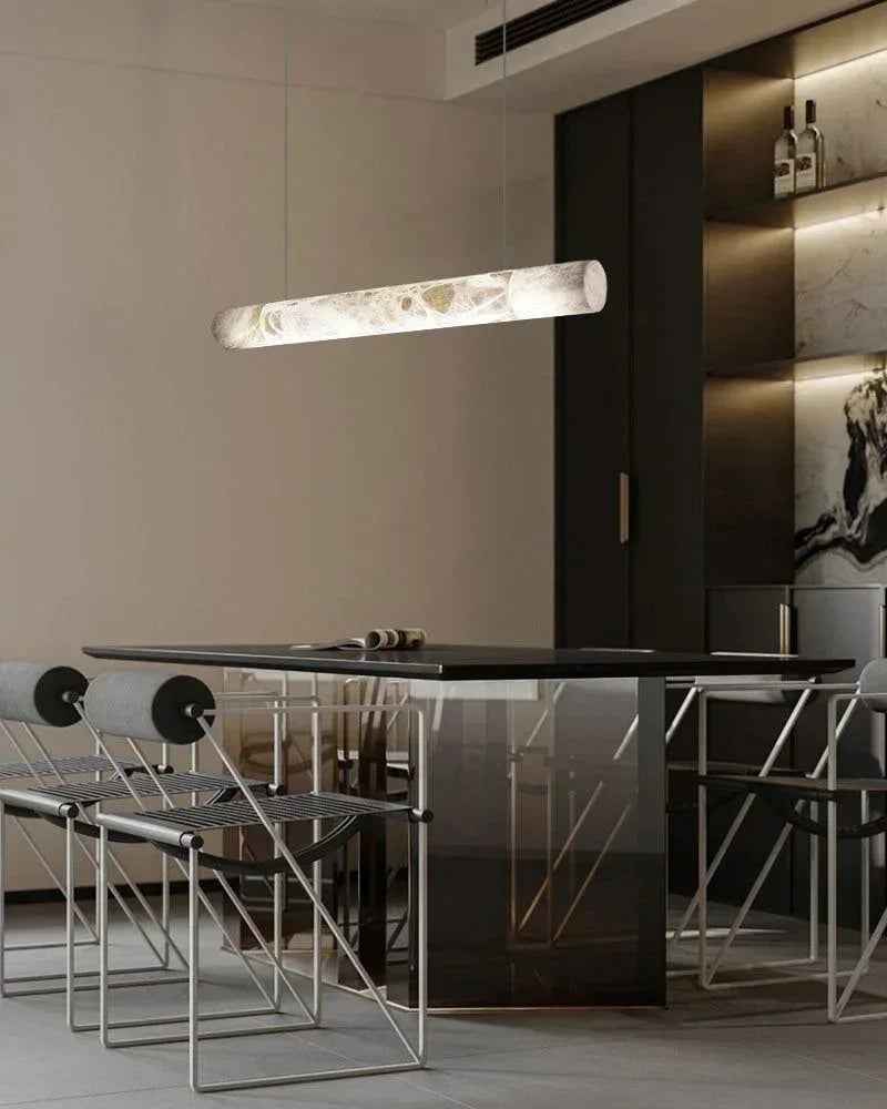 LightsStory Series Geometric Hanging Light | Linear Infinity Natural Alabaster and Copper, Warm Copper finish for Modern homes and luxury dining areas American chandelier