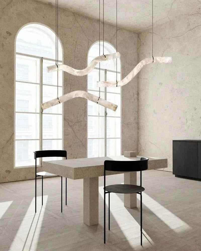 LightsStory Series Geometric Hanging Light | Linear Infinity Natural Alabaster and Copper, Warm Copper finish for Modern homes and luxury dining areas American chandelier