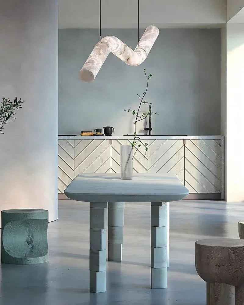 LightsStory Series Geometric Hanging Light | Linear Infinity Natural Alabaster and Copper, Warm Copper finish for Modern homes and luxury dining areas American chandelier