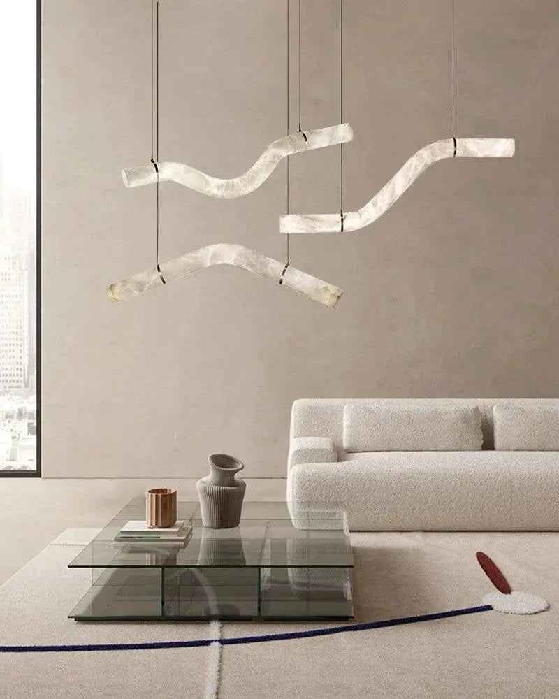 LightsStory Series Geometric Hanging Light | Linear Infinity Natural Alabaster and Copper, Warm Copper finish for Modern homes and luxury dining areas American chandelier