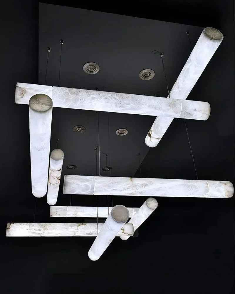 LightsStory Series Geometric Hanging Light | Linear Infinity Natural Alabaster and Copper, Warm Copper finish for Modern homes and luxury dining areas American chandelier