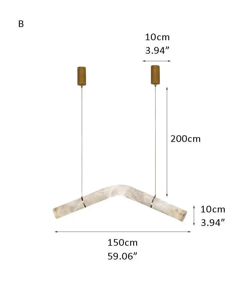 LightsStory Series Geometric Hanging Light | Linear Infinity Natural Alabaster and Copper, Warm Copper finish for Modern homes and luxury dining areas B-L150*H10CM D59.06*H3.94" White + Brass American chandelier
