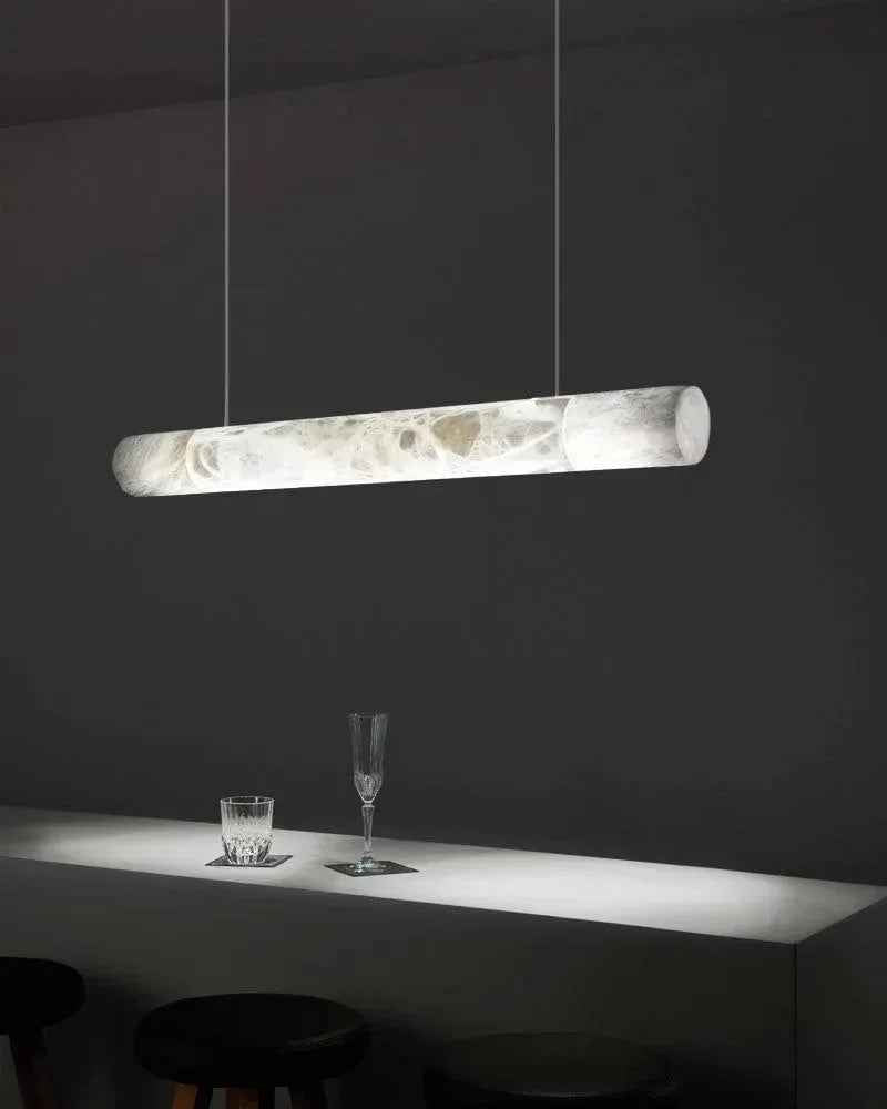 LightsStory Series Geometric Hanging Light | Linear Infinity Natural Alabaster and Copper, Warm Copper finish for Modern homes and luxury dining areas American chandelier