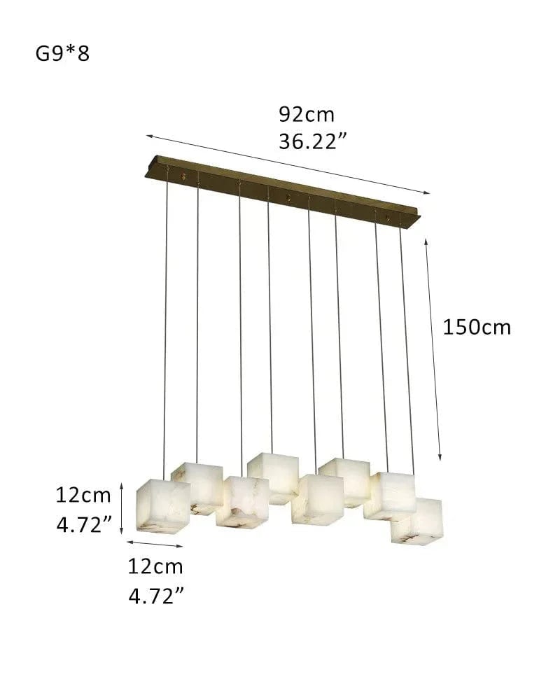 LightsStory Series Geometric Linear Pendant Light | Square Cube Cluster Natural Spanish Alabaster, Natural Stone Texture for Dining Rooms and Kitchen Islands 8-light-D12*H12cm D4.72*H4.72" White + Black Modern Pendant lamp