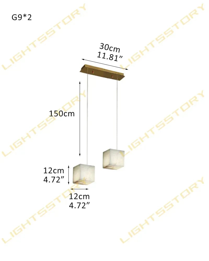 LightsStory Series Geometric Linear Pendant Light | Square Cube Cluster Natural Spanish Alabaster, Natural Stone Texture for Dining Rooms and Kitchen Islands 2-light-D12*H12cm D4.72*H4.72" White + Black Modern Pendant lamp