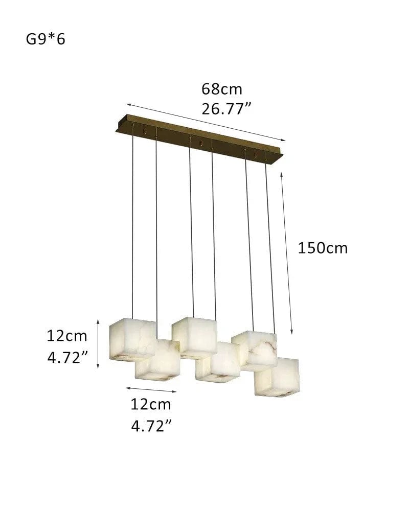 LightsStory Series Geometric Linear Pendant Light | Square Cube Cluster Natural Spanish Alabaster, Natural Stone Texture for Dining Rooms and Kitchen Islands 6-light-D12*H12cm D4.72*H4.72" White + Black Modern Pendant lamp