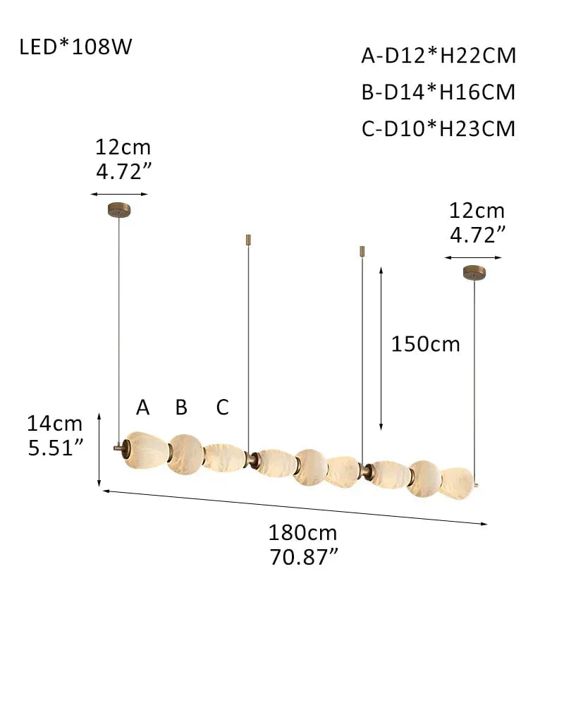 LightsStory Series Geometric Linear Pendant | Linear Hand-carved natural alabaster stone, Sleek brass finish for Kitchen islands, desks, and dining tables 9-light-L180*H14CM L70.87"*H5.5" White + Brass Modern Pendant lamp