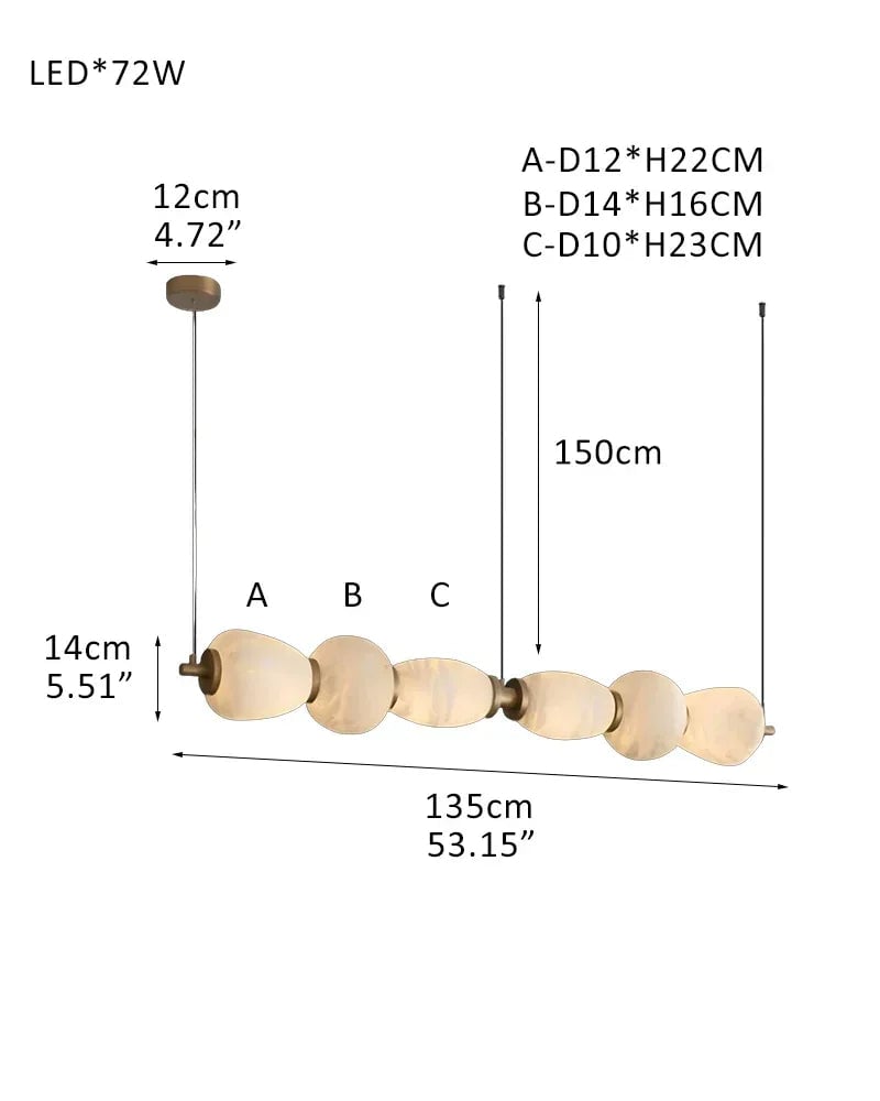 LightsStory Series Geometric Linear Pendant | Linear Hand-carved natural alabaster stone, Sleek brass finish for Kitchen islands, desks, and dining tables 6-light-L135*H14CM L53.15"*H5.5" White + Brass Modern Pendant lamp