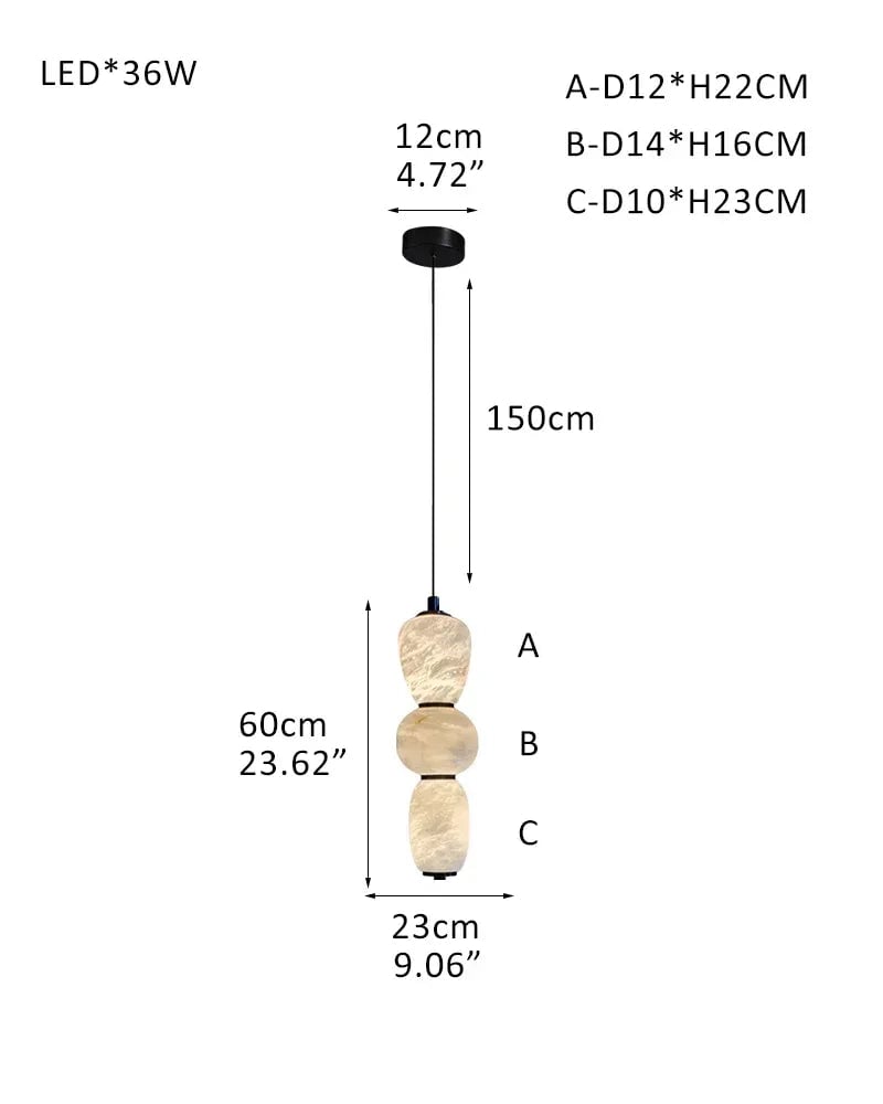 LightsStory Series Geometric Linear Pendant | Linear Hand-carved natural alabaster stone, Sleek brass finish for Kitchen islands, desks, and dining tables 3-light-L23*H60CM L9.06"*H23.62" White + Black Modern Pendant lamp