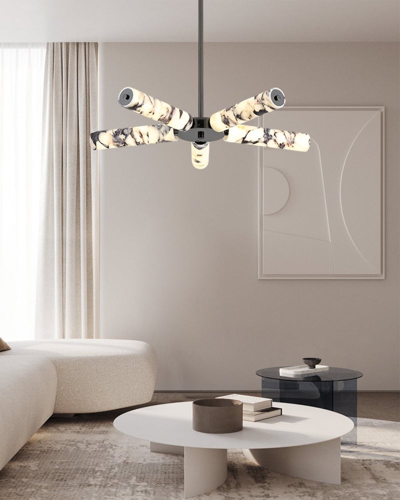 LightsStory Series Geometric Linear Suspension Light | Minimalist Linear Genuine Marble and Metal, Hand-finished metal for Kitchen Islands, Dining Areas, and Executive Spaces Luxury Modern Chandelier