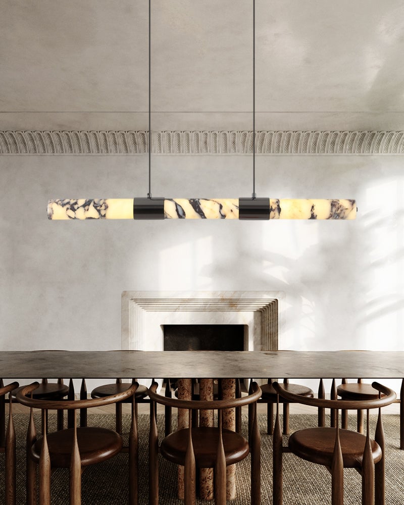 LightsStory Series Geometric Linear Suspension Light | Minimalist Linear Genuine Marble and Metal, Hand-finished metal for Kitchen Islands, Dining Areas, and Executive Spaces Luxury Modern Chandelier