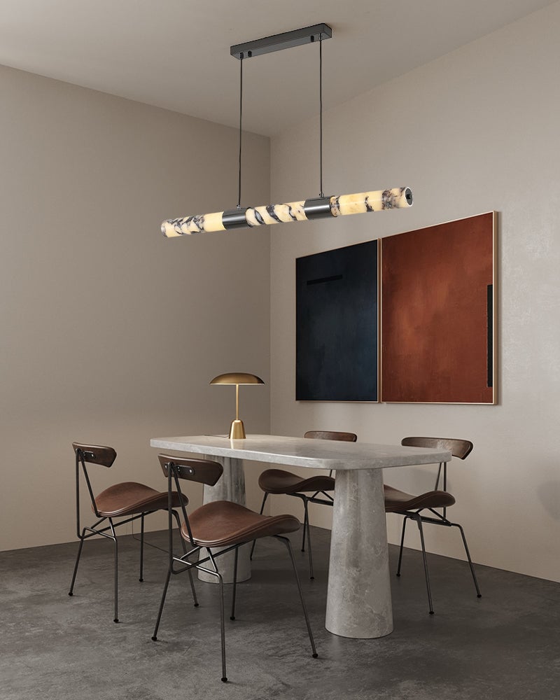 LightsStory Series Geometric Linear Suspension Light | Minimalist Linear Genuine Marble and Metal, Hand-finished metal for Kitchen Islands, Dining Areas, and Executive Spaces Luxury Modern Chandelier