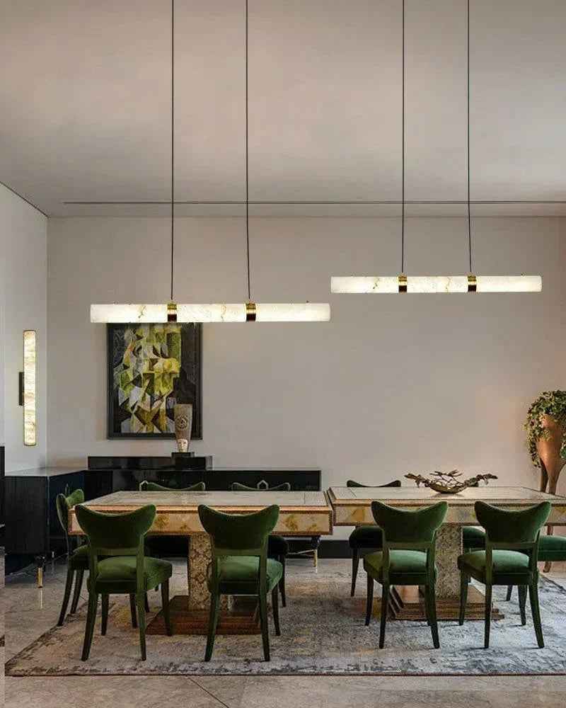 LightsStory Series Geometric Pendant Lamp | Alabaster Cylinders Natural Alabaster stone with solid brass fittings, Aged Brass and Black finish for Dining rooms and entryways Vintage Simple Hanging Lamp
