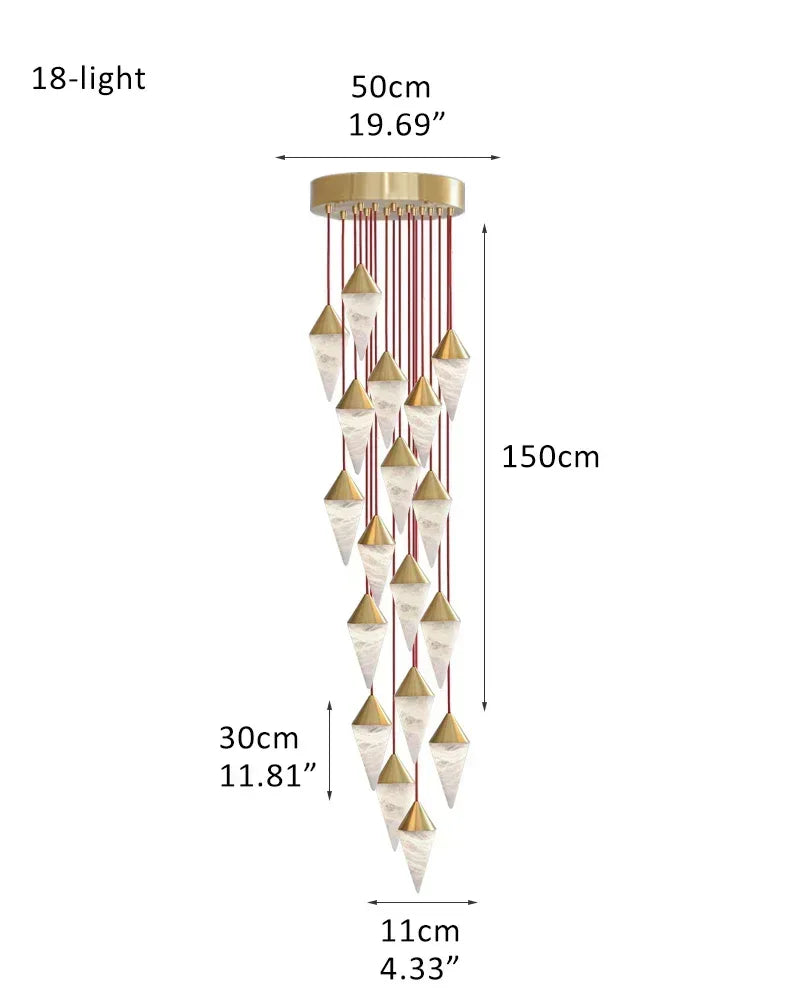 LightsStory Series Geometric Pendant Light | Cluster Cone Natural Alabaster and Lacquered Brass, Lacquered Brass and Black Metal for Dining Rooms and Entryways 18-light-D11*H30CM D4.33"*H11.81" White + Gold Modern Pendant lamp