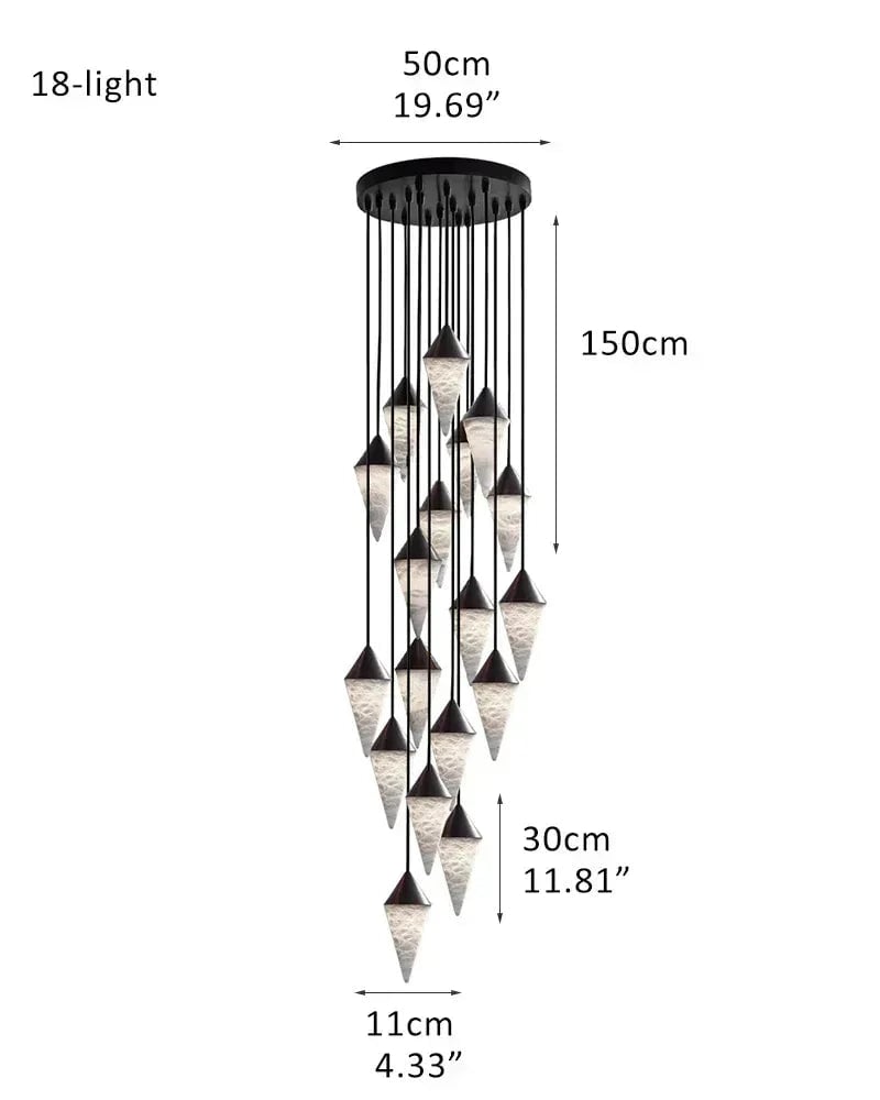 LightsStory Series Geometric Pendant Light | Cluster Cone Natural Alabaster and Lacquered Brass, Lacquered Brass and Black Metal for Dining Rooms and Entryways 18-light-D11*H30CM D4.33"*H11.81" Black + White Modern Pendant lamp