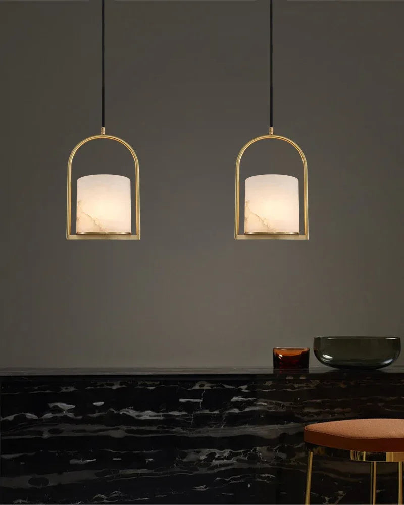 LightsStory Series Geometric Pendant Light | Cluster Dome Carved Organic Alabaster and Geometric Brass, Matte Black and Brass Edges for Kitchen Islands and Entryways Modern Pendant lamp