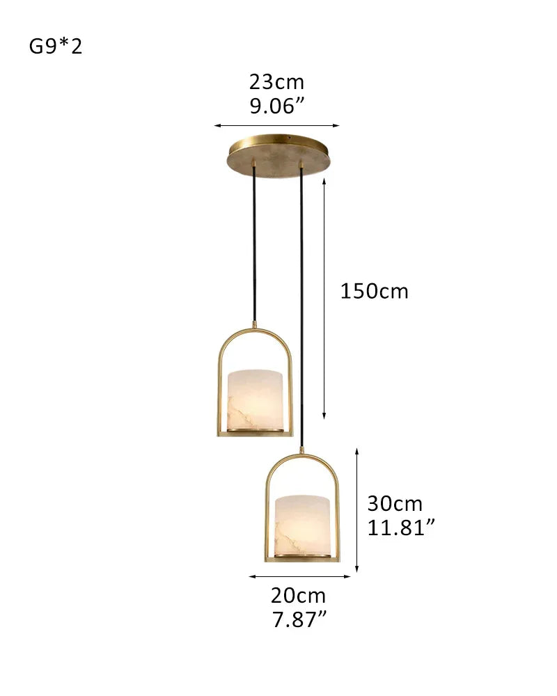 LightsStory Series Geometric Pendant Light | Cluster Dome Carved Organic Alabaster and Geometric Brass, Matte Black and Brass Edges for Kitchen Islands and Entryways 2P-D20*H30CM D8"*H12"-Round Board Brass Modern Pendant lamp