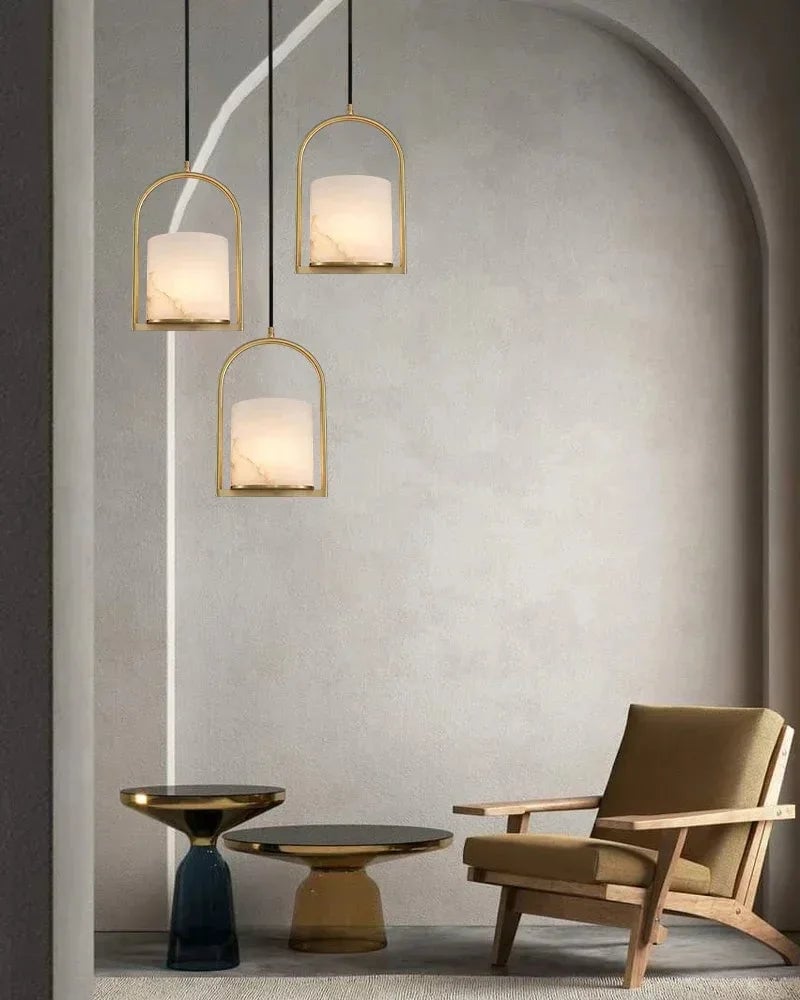 LightsStory Series Geometric Pendant Light | Cluster Dome Carved Organic Alabaster and Geometric Brass, Matte Black and Brass Edges for Kitchen Islands and Entryways Modern Pendant lamp