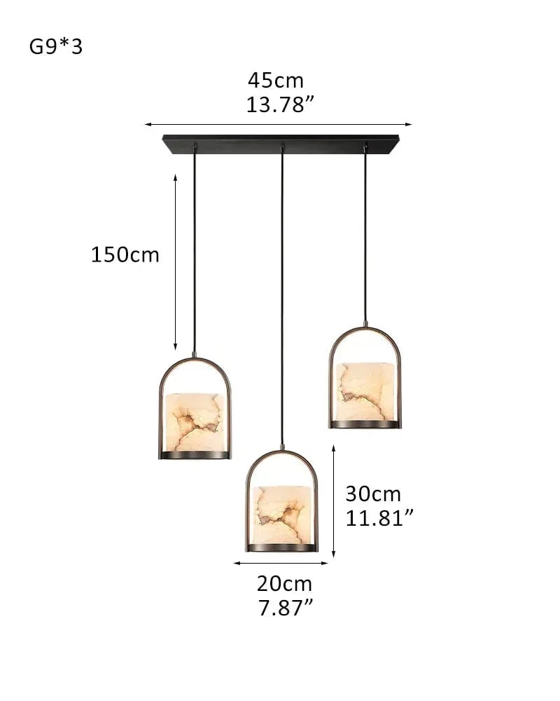 LightsStory Series Geometric Pendant Light | Cluster Dome Carved Organic Alabaster and Geometric Brass, Matte Black and Brass Edges for Kitchen Islands and Entryways 3P-D20*H30CM D8"*H12"-Square Board Black Modern Pendant lamp