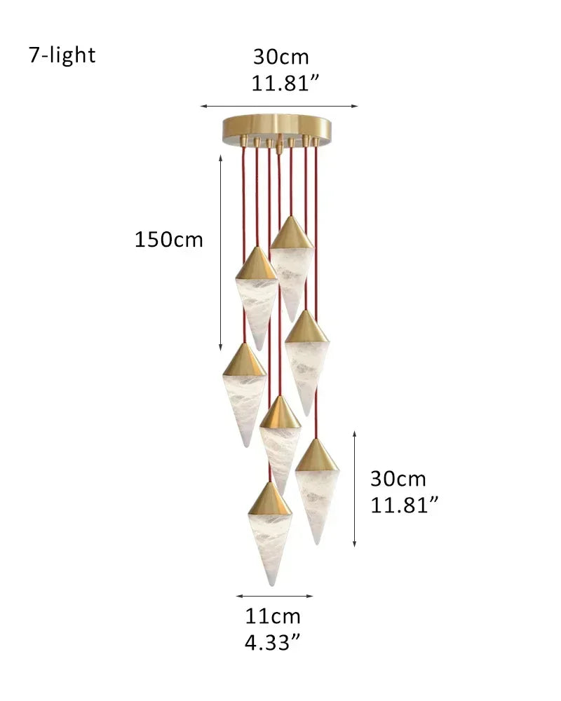 LightsStory Series Geometric Pendant Light | Cluster Natural Alabaster Shades with Brass and Black Metal Accents, Polished Brass and Sleek Black Metal for Dining Rooms and Entryways 7-light-D11*H30CM D4.33"*H11.81" White + Gold Modern Pendant lamp