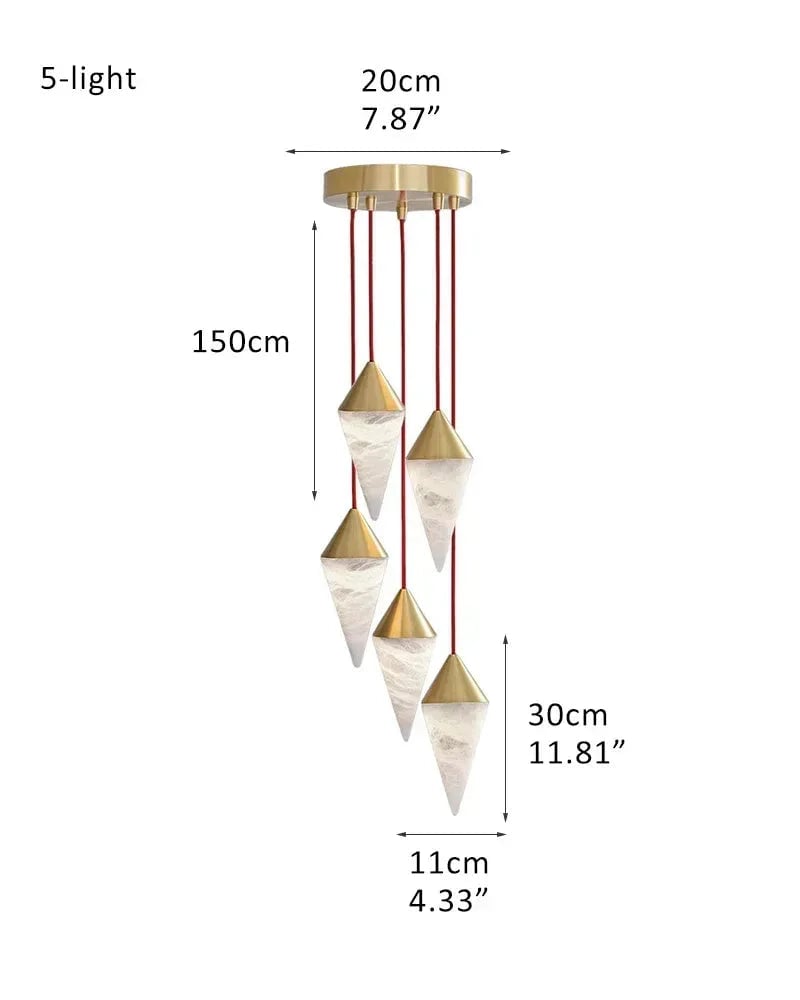 LightsStory Series Geometric Pendant Light | Cluster Natural Alabaster Shades with Brass and Black Metal Accents, Polished Brass and Sleek Black Metal for Dining Rooms and Entryways 5-light-D11*H30CM D4.33"*H11.81" White + Gold Modern Pendant lamp