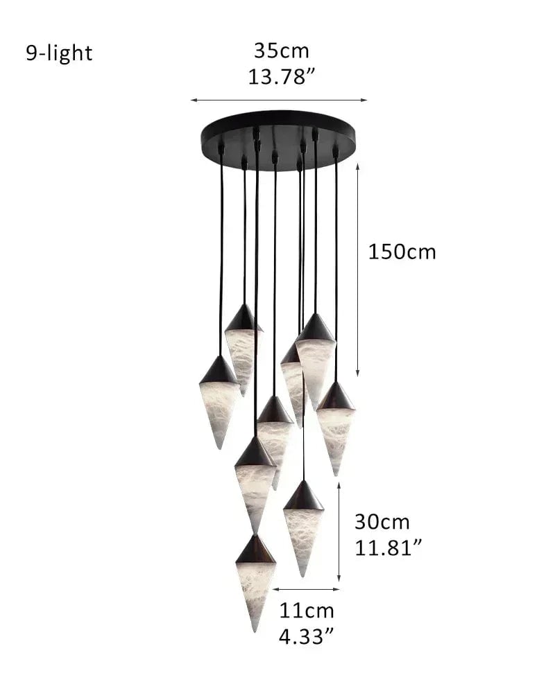 LightsStory Series Geometric Pendant Light | Cluster Natural Alabaster Shades with Brass and Black Metal Accents, Polished Brass and Sleek Black Metal for Dining Rooms and Entryways 9-light-D11*H30CM D4.33"*H11.81" Black + White Modern Pendant lamp
