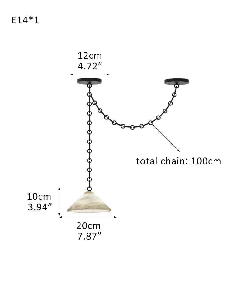 LightsStory Series Geometric Pendant Light | Conical Natural Alabaster Stone, Natural Alabaster finish for Living Rooms and Kitchen Islands 1 light-D20*H10CM D7.9"*H4"-B White + Black Chain Modern Pendant lamp