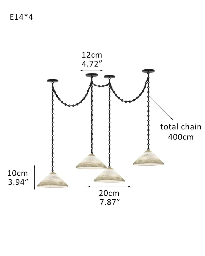 LightsStory Series Geometric Pendant Light | Conical Natural Alabaster Stone, Natural Alabaster finish for Living Rooms and Kitchen Islands 4 light-D20*H10CM D7.9"*H4" White + Black Chain Modern Pendant lamp