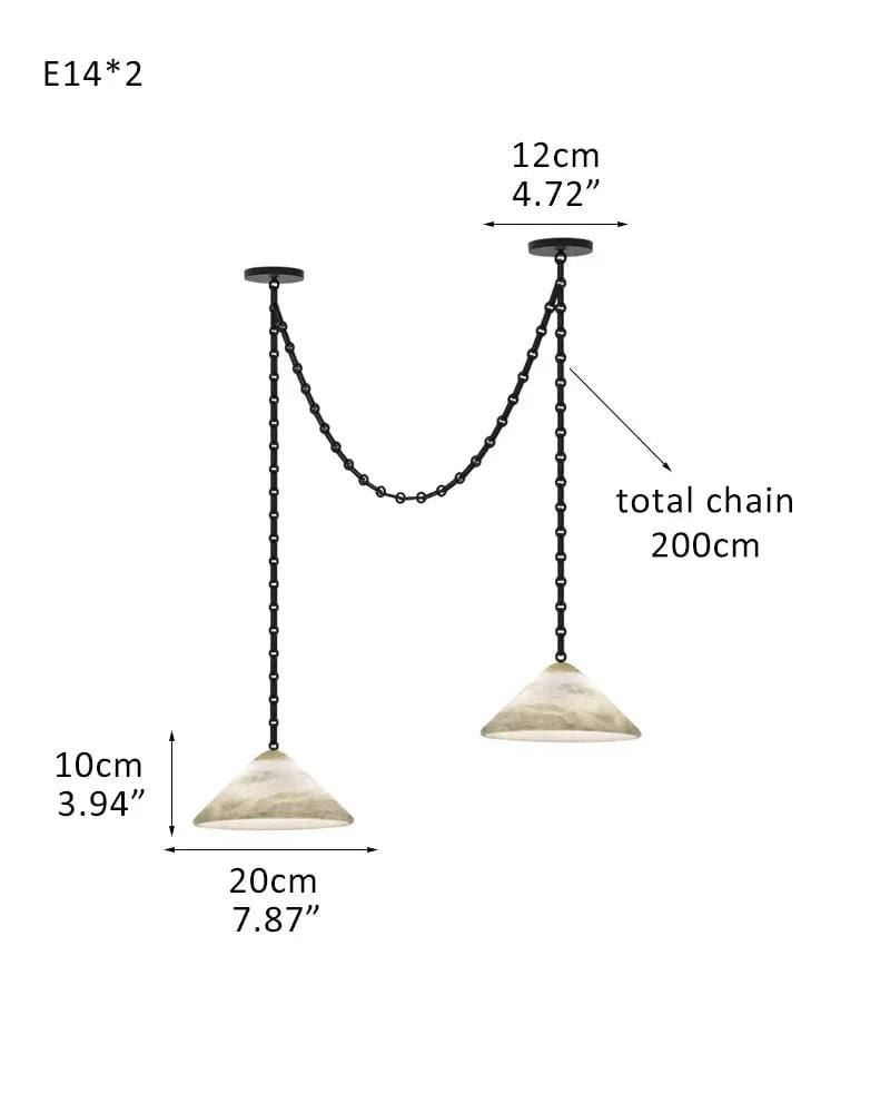 LightsStory Series Geometric Pendant Light | Conical Natural Alabaster Stone, Natural Alabaster finish for Living Rooms and Kitchen Islands 2 light-D20*H10CM D7.9"*H4" White + Black Chain Modern Pendant lamp