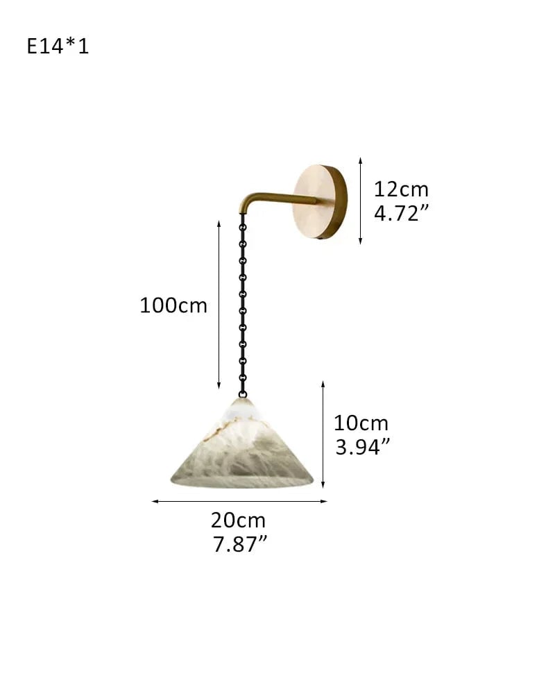 LightsStory Series Geometric Pendant Light | Conical Natural Alabaster Stone, Natural Alabaster finish for Living Rooms and Kitchen Islands W-D20*H10CM 7.9"*H4" White + Brass Chain Modern Pendant lamp