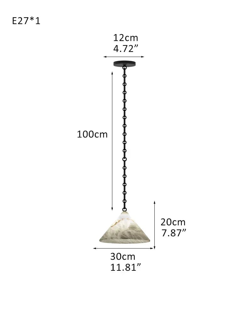 LightsStory Series Geometric Pendant Light | Conical Natural Alabaster Stone, Natural Alabaster finish for Living Rooms and Kitchen Islands 1 light-D30*H20CM D11.8"*H7.9"-A White + Black Chain Modern Pendant lamp