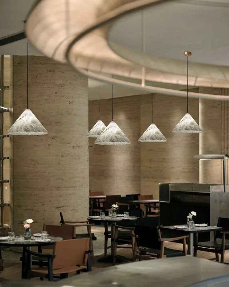 LightsStory Series Geometric Pendant Light | Conical Natural White Alabaster Stone, Natural Stone finish for Modern Kitchens and Bedrooms Modern Pendant lamp