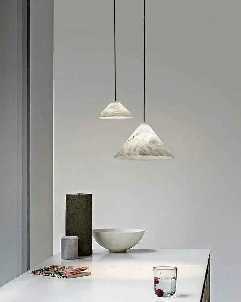 LightsStory Series Geometric Pendant Light | Conical Natural White Alabaster Stone, Natural Stone finish for Modern Kitchens and Bedrooms Modern Pendant lamp