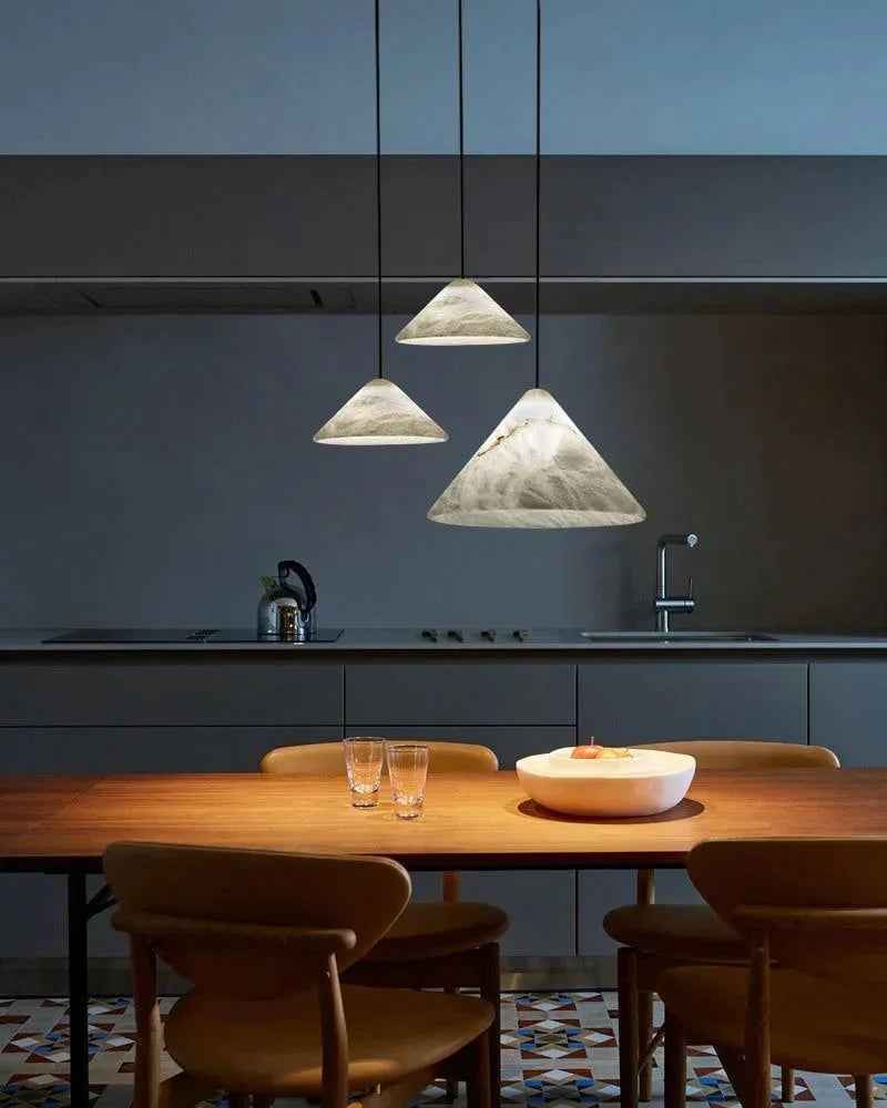 LightsStory Series Geometric Pendant Light | Conical Natural White Alabaster Stone, Natural Stone finish for Modern Kitchens and Bedrooms Modern Pendant lamp