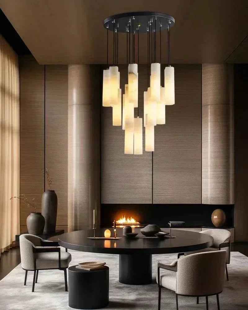 LightsStory Series Geometric Pendant Light | Cylinder Natural White Marble, Natural Stone Finish for Living Rooms, Foyers, and Bedrooms Modern Pendant lamp