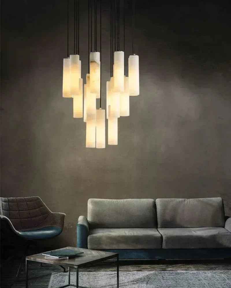 LightsStory Series Geometric Pendant Light | Cylinder Natural White Marble, Natural Stone Finish for Living Rooms, Foyers, and Bedrooms Modern Pendant lamp