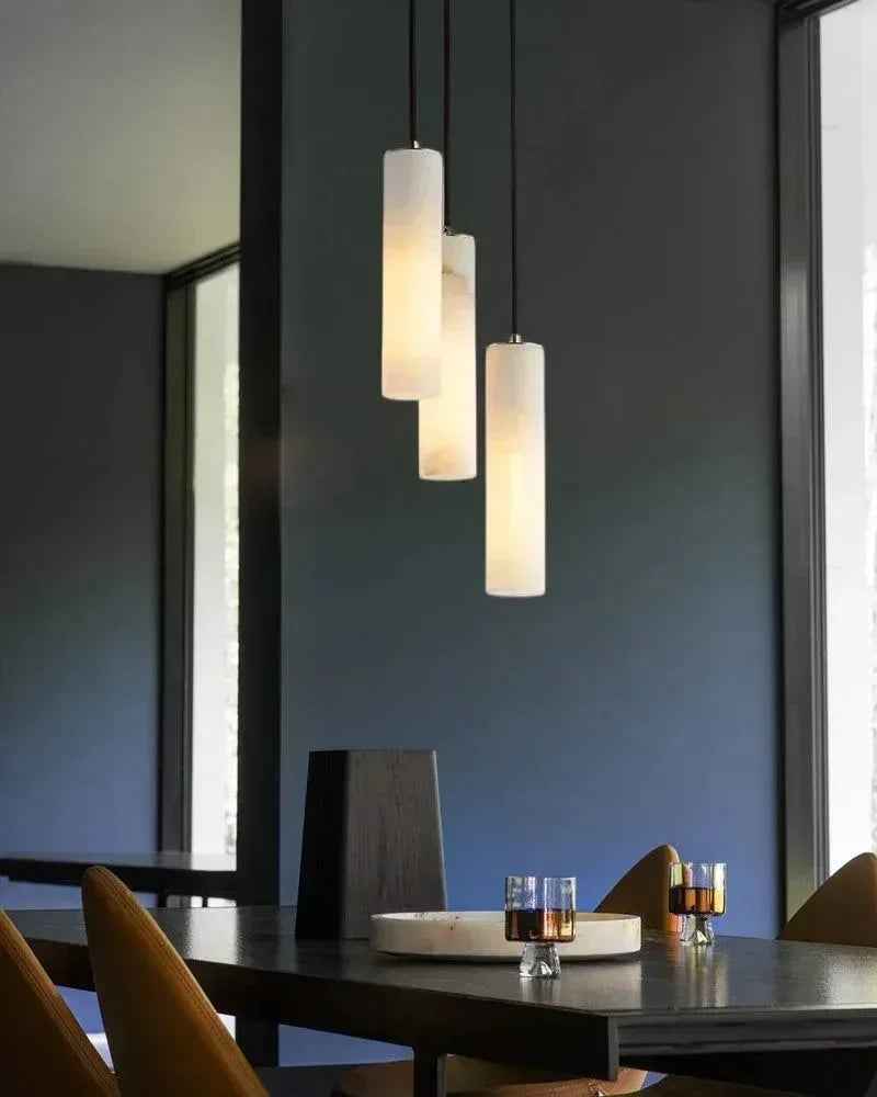 LightsStory Series Geometric Pendant Light | Cylinder Natural White Marble, Natural Stone Finish for Living Rooms, Foyers, and Bedrooms Modern Pendant lamp