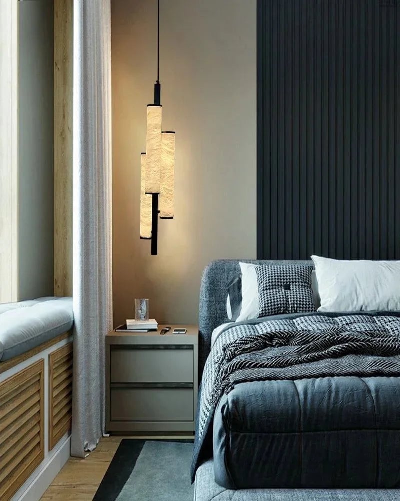 LightsStory Series Geometric Pendant Light | Cylindrical Natural Alabaster and Metal, Brass and Black Metal for Kitchen Islands and Dining Areas Modern Pendant lamp