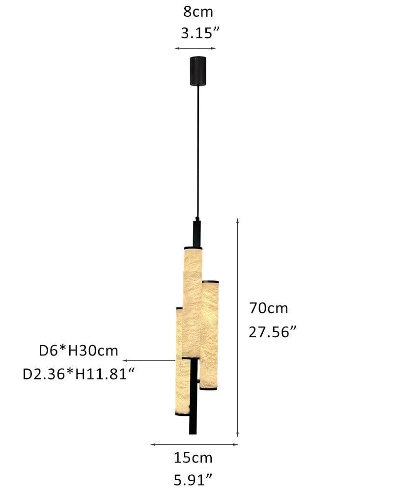 LightsStory Series Geometric Pendant Light | Cylindrical Natural Alabaster and Metal, Brass and Black Metal for Kitchen Islands and Dining Areas D6*H70CM D2.36*H11.81" White + Black Modern Pendant lamp